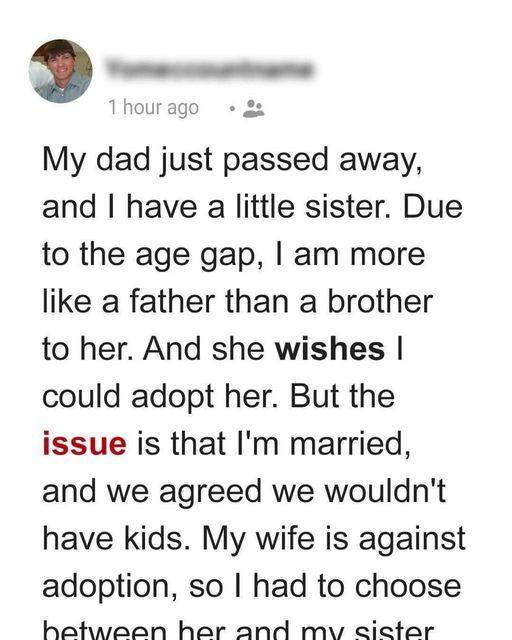 Brother Wants To Adopt Little Sister After Dad Dies, But Wife Refuses, Claims He’s Choosing Sibling Over Marriage